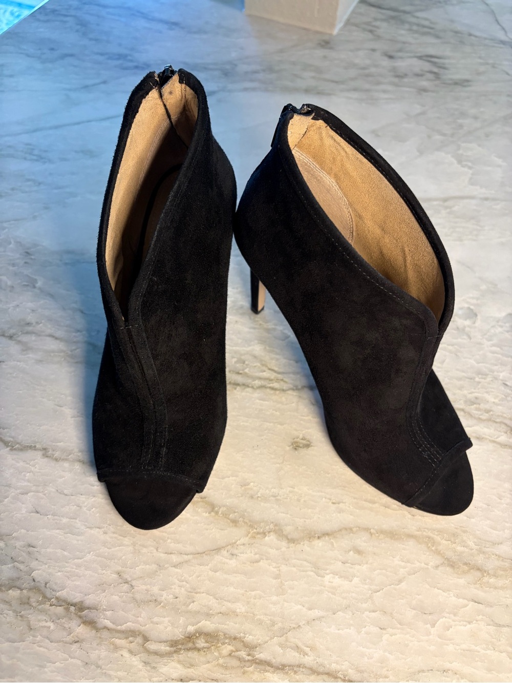 Women's Black Suede Peep-Toe Ankle Booties - Sleek Stiletto Heel